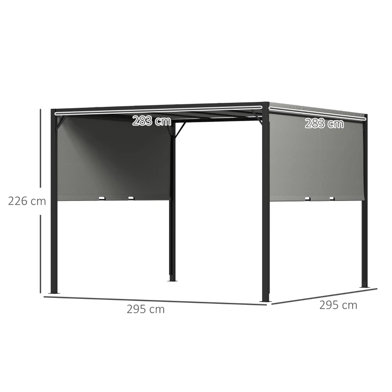 Outsunny 3 X 3 Meters Pergola with Sliding Roof, Garden Gazebo with Adjustable Sun Shade Canopy and Steel Frame, Charcoal Grey