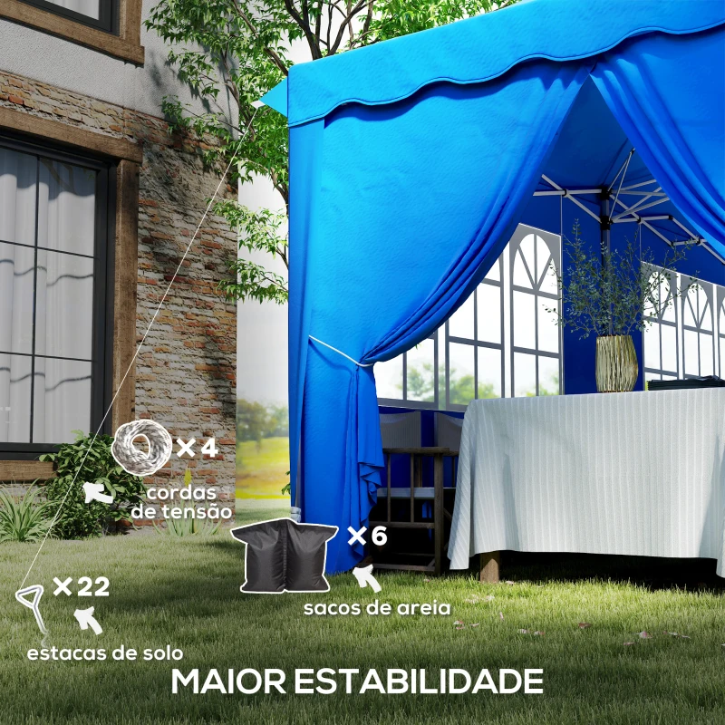 Outsunny Tenda Dobrável Pop Up 596x300x315 cm com 6 Paredes Laterais Anti-UV Altura Ajustável para Campismo Festas Azul