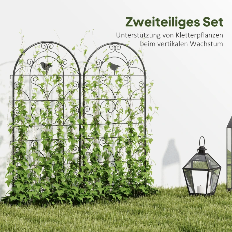 Outsunny Klimrek Metaal 2-delig Set Steekbaar Roestvrij Klimhulp met Vogelontwerp voor Klimplanten 50x120 cm Zwart