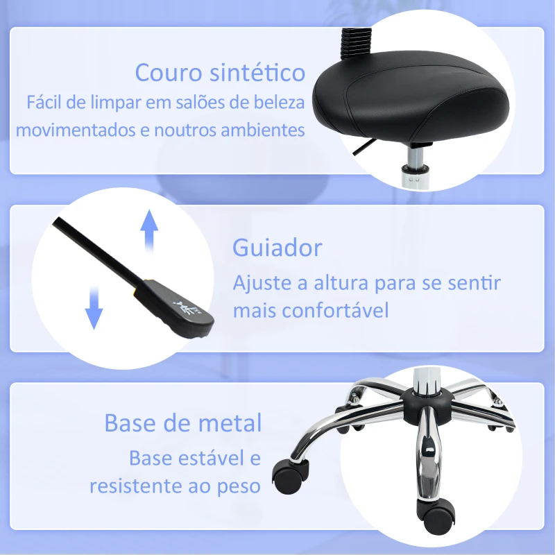 HOMCOM Banco Giratório Rodas e Encosto Amovível Banco de Trabalho com Altura Regulável 83-98 cm Assento Estofado em Couro Sintético Preto