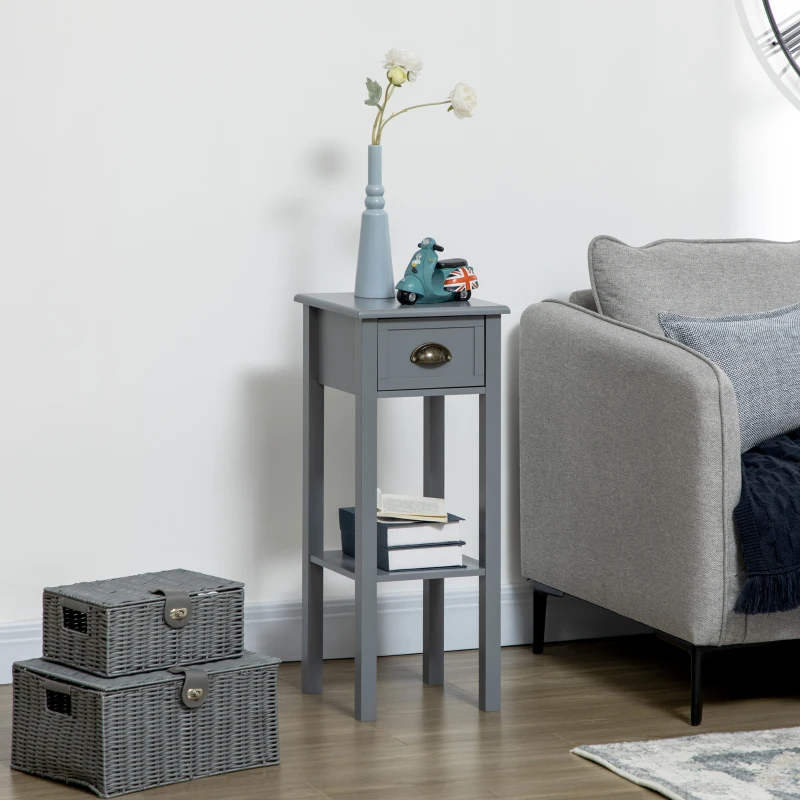 HOMCOM Mesa de Apoio com Gaveta e Prateleira de Armazenamento Estilo Moderno 30x30x75cm Branco