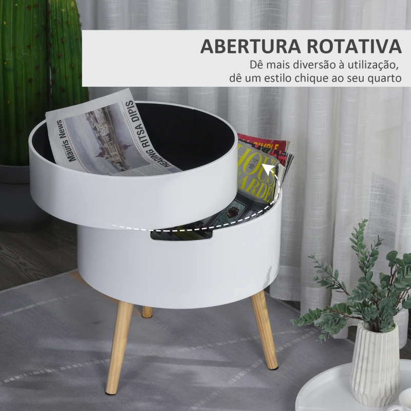 HOMCOM Mesa Auxiliar Moderna com 3 Níveis Mesa de Centro Desmontável com Tampa 2 Espaços de Arrumação Ø38x48,3 cm Branco e Madeira
