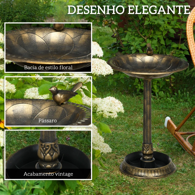 Outsunny Banheira para Pássaros de Jardim Altura 72 cm com 2 Níveis Desenho Elegante Banheira para Aves para Exterior Ø50x72 cm Bronze