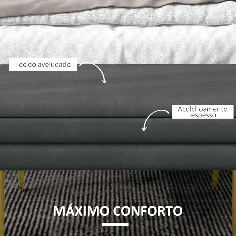 HOMCOM Banco Pé de Cama 30L Banco com Armazenamento para Dormitório Estofado em Veludo 79,5x37,5x43 cm Cinza Escuro