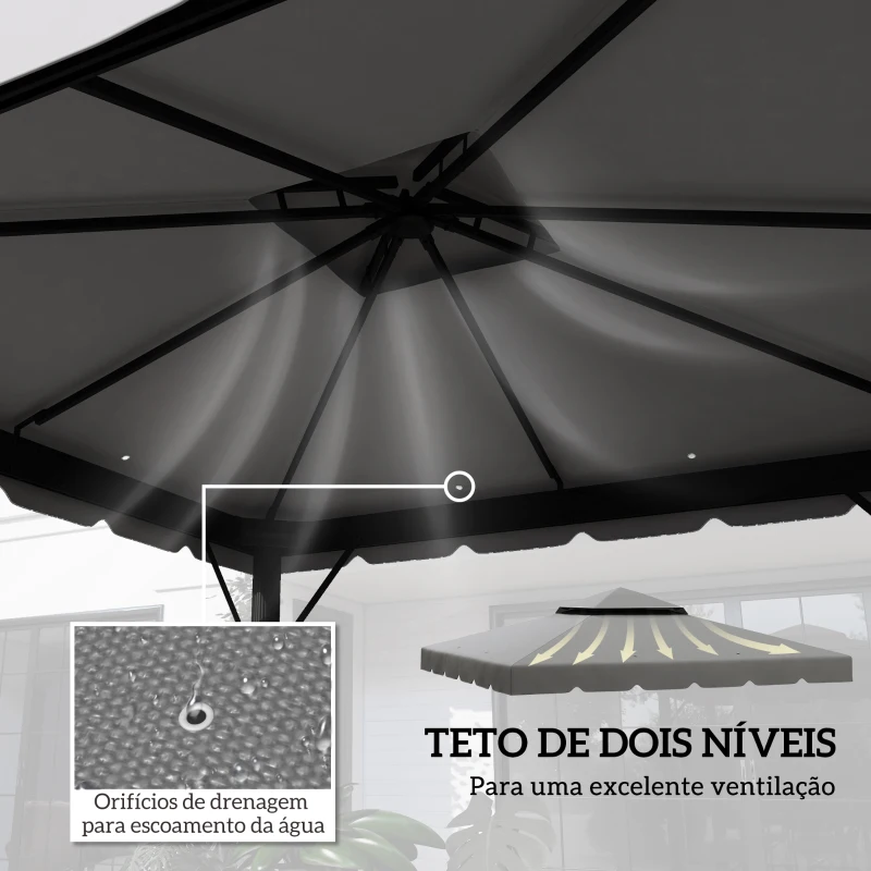 Outsunny Toldo de Substituição para Pérgola 300x300 cm com Duplo Teto e 8 Orifícios de Drenagem Cinza Claro