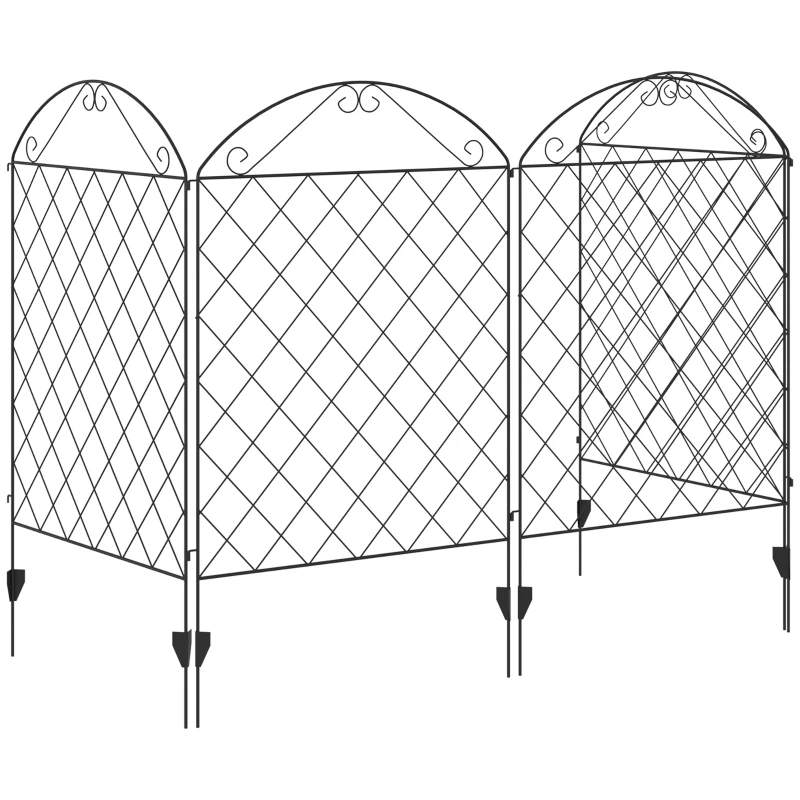 Outsunny Cercas de Jardim de 4 Painéis 88x110 cm Cercas de Jardim Metálicas Cercas Decorativas com Ângulo Ajustável Preto