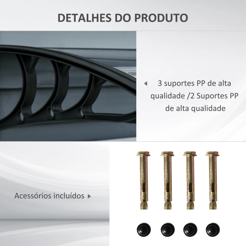 Outsunny Marquise para Portas e Janelas 100x75x23 cm Marquise de Proteção contra Sol e Chuva com Cobertura de Policarbonato Preto