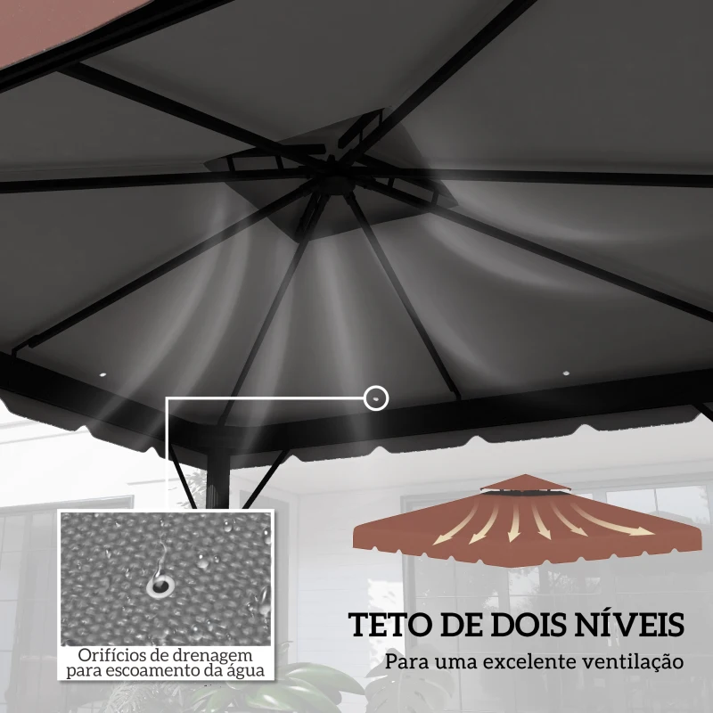 Outsunny Toldo de Substituição para Pérgola 300x300 cm com Duplo Teto e 8 Orifícios de Drenagem Marrom