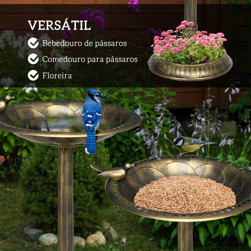 Outsunny Banheira para Pássaros de Jardim Altura 72 cm com 2 Níveis Desenho Elegante Banheira para Aves para Exterior Ø50x72 cm Bronze