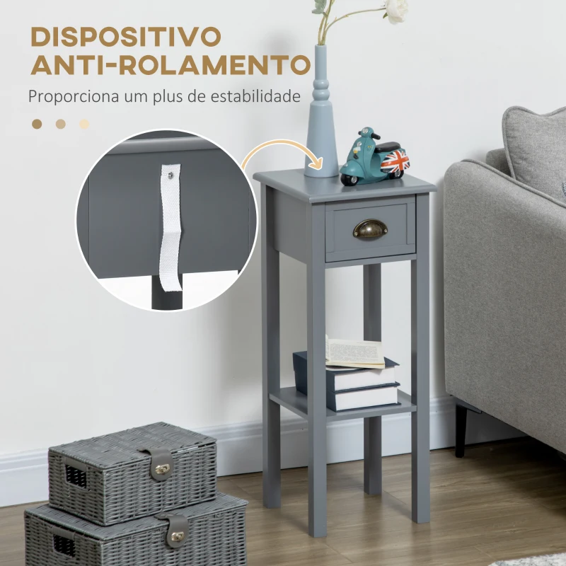 HOMCOM Mesa de Apoio com Gaveta e Prateleira de Armazenamento Estilo Moderno 30x30x75cm Branco
