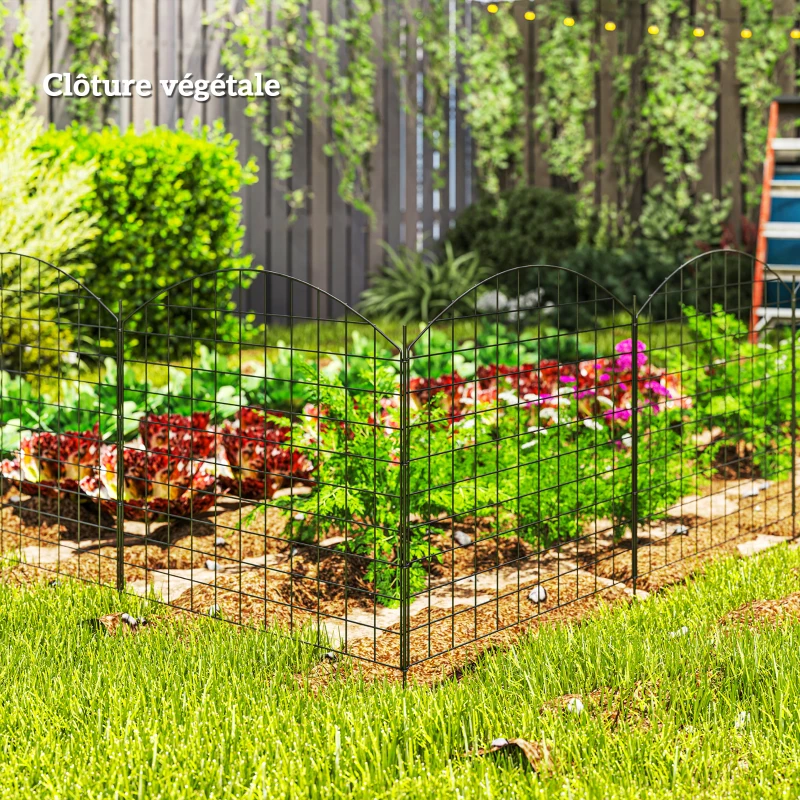 Outsunny Clôture de jardin en métal clôture décorative lot de 6 pour légumes bordure de chemin 460 x 97 cm noir