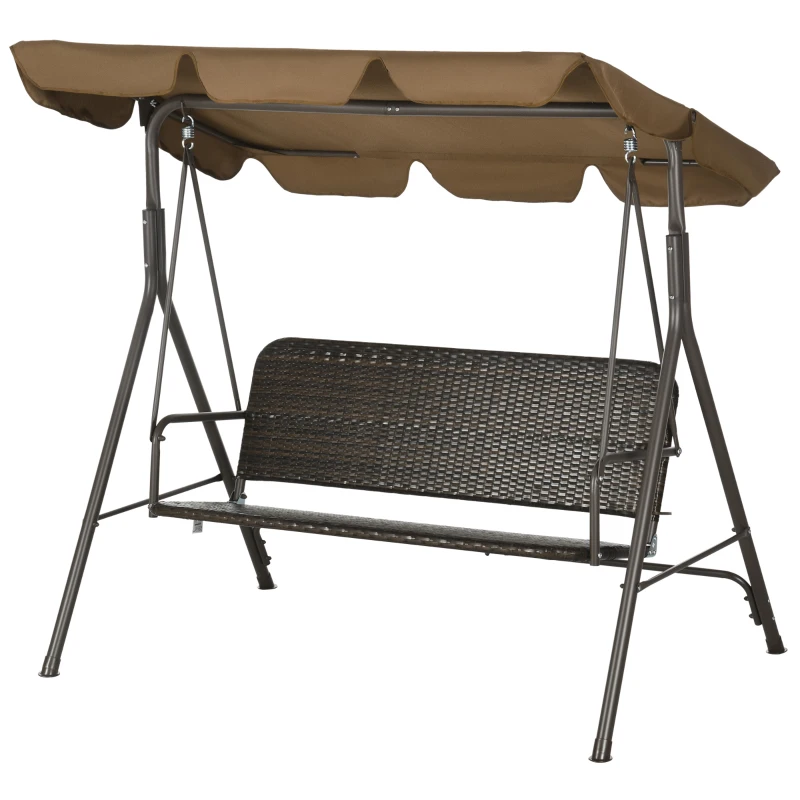 Outsunny Banco Baloiço de Jardim com Toldo Ajustável Assento em Vime PE e Apoio para os Braços 167x112x153 cm Marrom