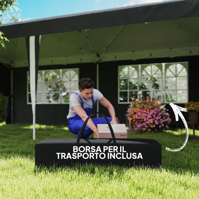 Outsunny Gazebo 3x6 m per 12-18 Persone ad Altezza Regolabile con Fori di Drenaggio, in Metallo e Tessuto Oxford Grigio
