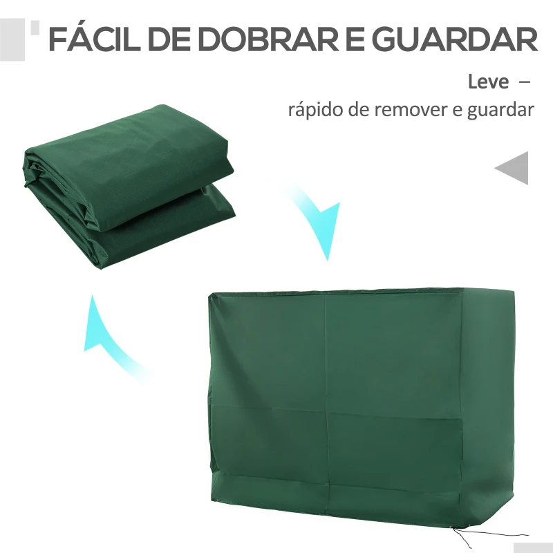 Outsunny Capa para Baloiço de Jardim Capa de Proteção para Baloiço com Cordas Ajustáveis Impermeável Anti UV 240x133x185 cm Verde