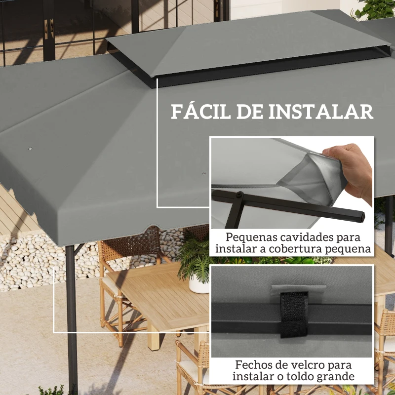Outsunny Toldo de Substituição para Pérgola 400x300 cm com Duplo Teto e 8 Orifícios de Drenagem Cinza Claro