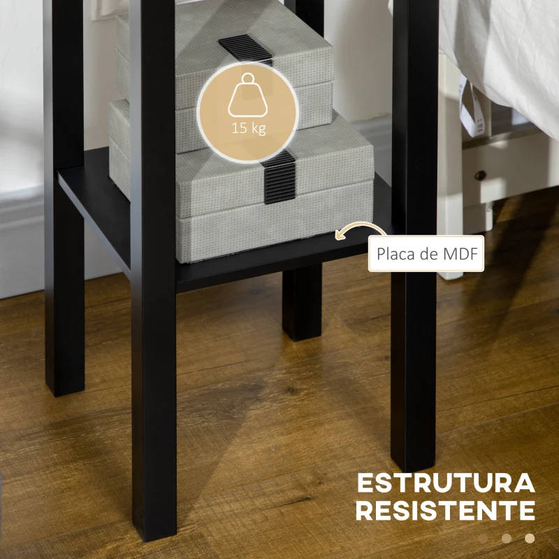 HOMCOM Mesa de Apoio com Gaveta e Prateleira de Armazenamento Estilo Moderno 30x30x75 cm Preto