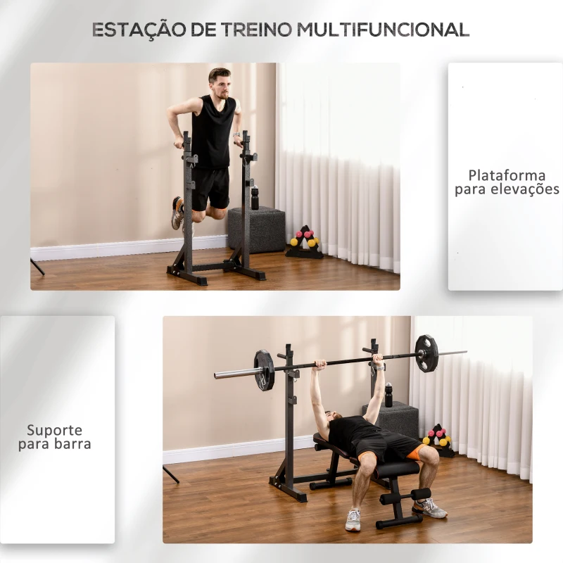 SPORTNOW Suporte para Barras de Pesos com Largura e Altura Ajustáveis Suporte de Musculação com Estrutura de Aço 60-87x65x121-158 cm Preto