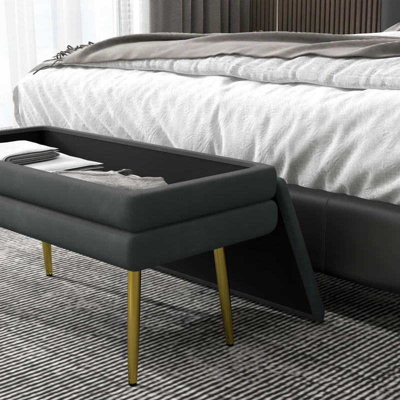 HOMCOM Banco Pé de Cama 30L Banco com Armazenamento para Dormitório Estofado em Veludo 79,5x37,5x43 cm Cinza Escuro