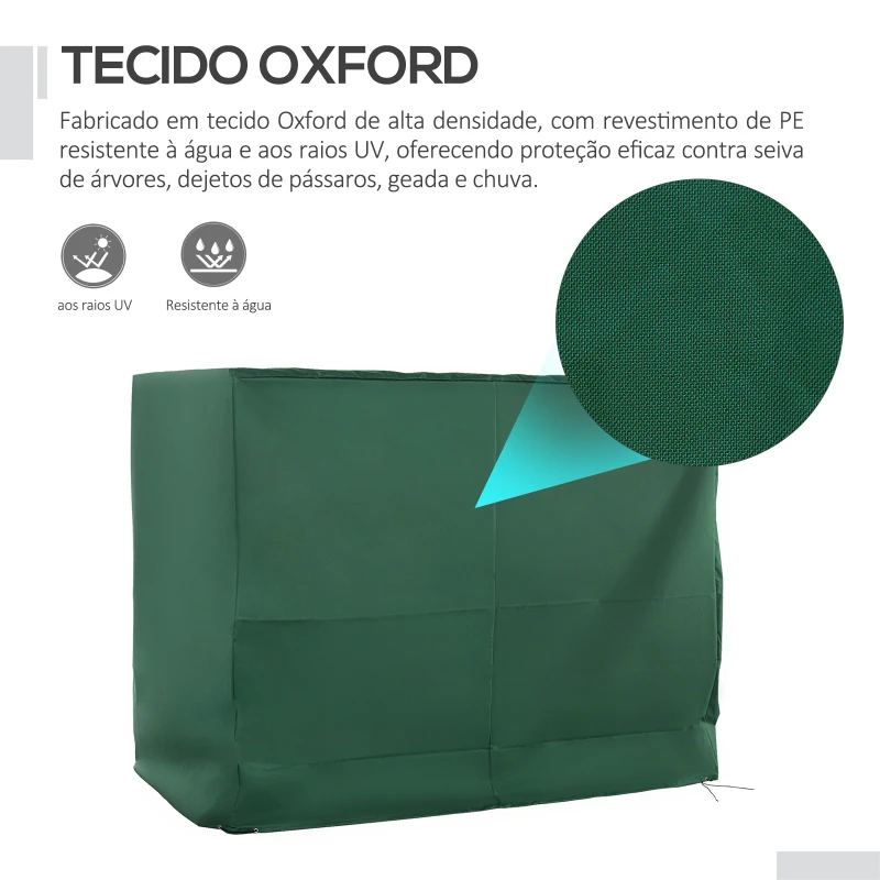 Outsunny Capa para Baloiço de Jardim Capa de Proteção para Baloiço com Cordas Ajustáveis Impermeável Anti UV 240x133x185 cm Verde