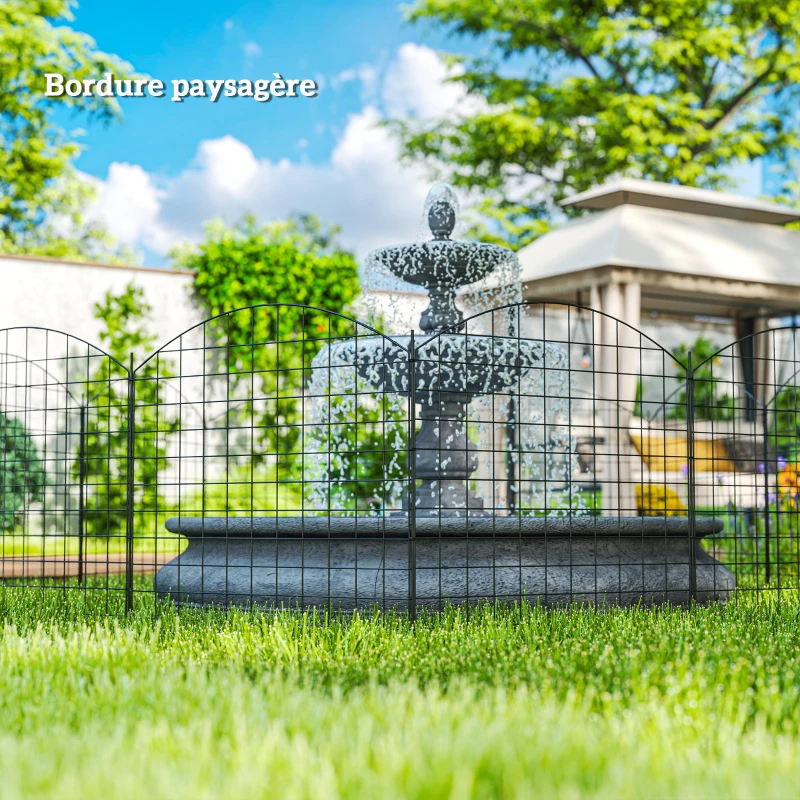 Outsunny Clôture de jardin en métal clôture décorative lot de 6 pour légumes bordure de chemin 460 x 97 cm noir