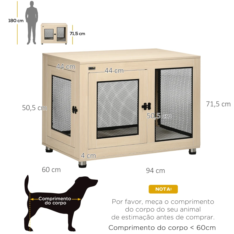 PawHut Gaiola para Cães de Madeira Mesa de Centro l com 2 Portas com Fechadura Almofada de Tecido Oxford 94x60x71,5 cm Madeira