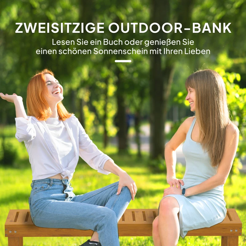 Outsunny 2-Sitzer-Bank, Gartenbank aus Kiefernholz mit Latten-Sitz, Rustikale Außenbank für Garten, Veranda, Terrasse, Teak