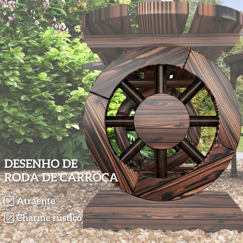 Outsunny Banco de Jardim de 2 Lugares Banco de Madeira com 2 Rodas Decorativas Estilo Rústico 120x29x39 cm Madeira