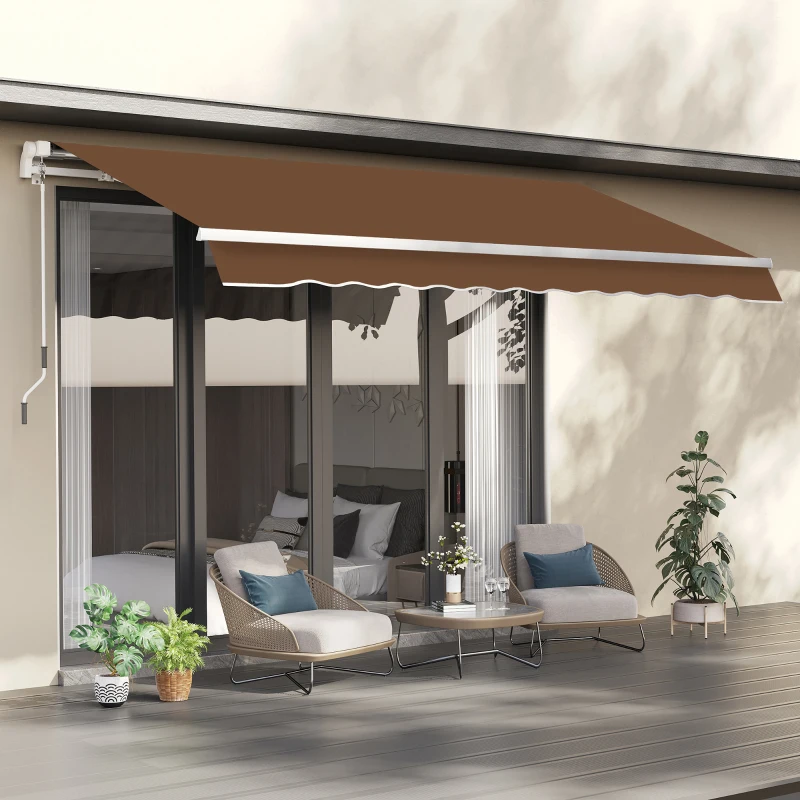 Outsunny Toldo Manual Retrátil com Manivela 295x245cm Toldo Enrolável para Janela Portas Balcão Terraço Exterior Café