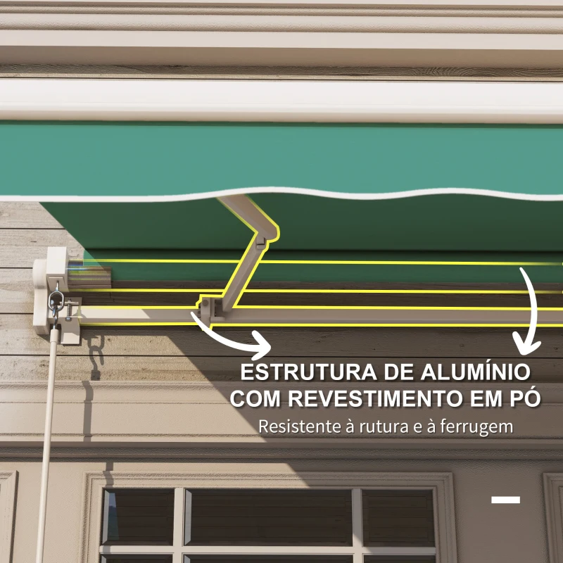 Outsunny Toldo Manual Retrátil com Manivela 295x245 cm Toldo Enrolável para Janela Portas Balcão Terraço Exterior Verde