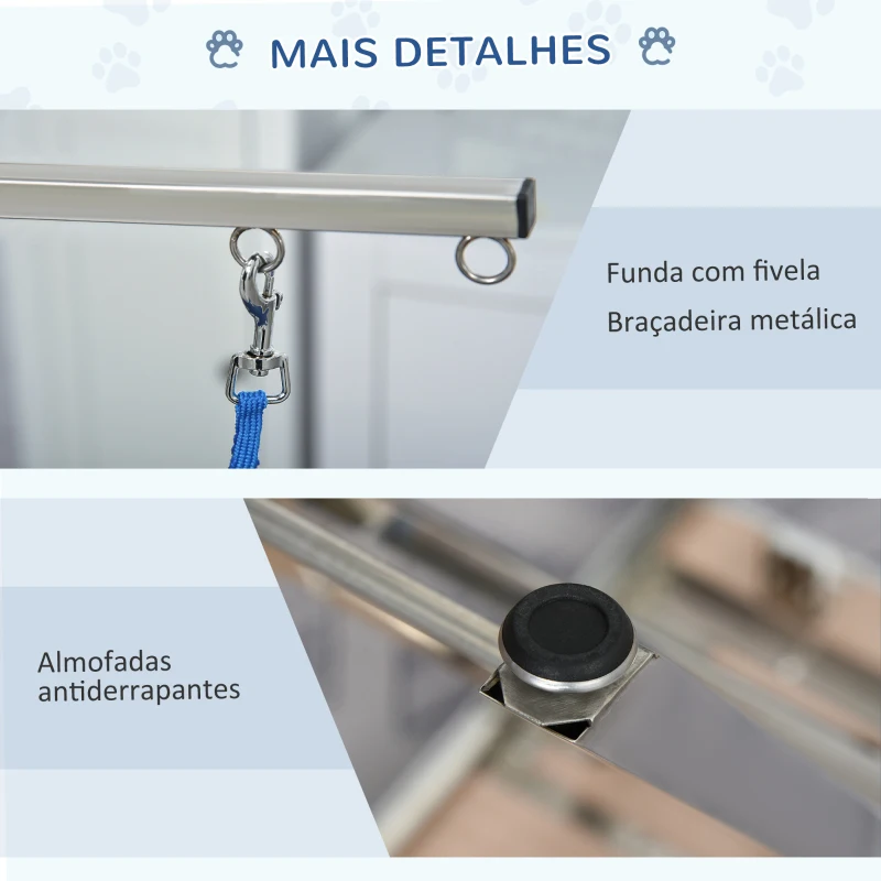 PawHut Mesa de Tosquia para Cães com Bancada Antiderrapante Alça e Braço com Altura Ajustável 72x45x74-81 cm Azul