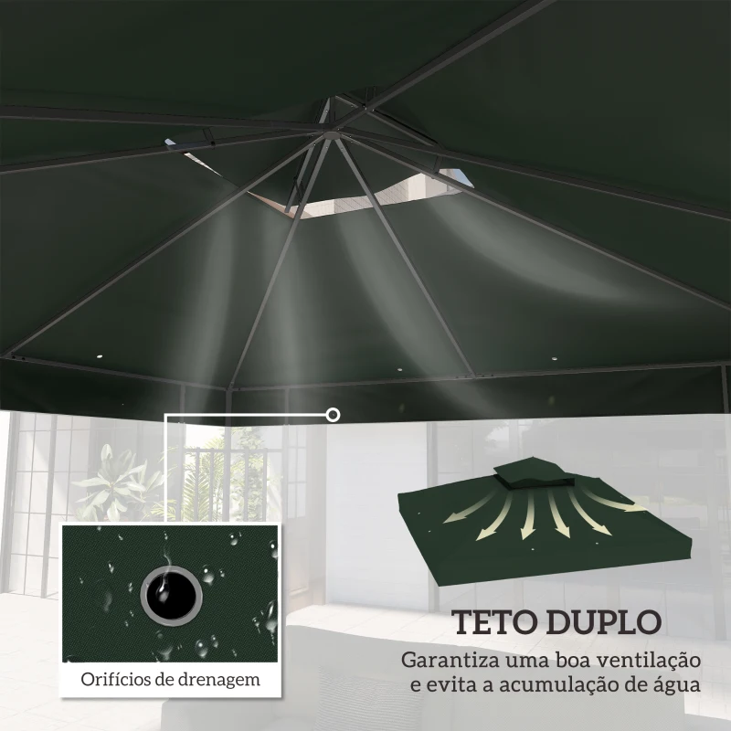 Outsunny Toldo de Substituição para Pérgola 3x3 m Toldo de Substituição com Teto Duplo Proteção UV 30+ Toldo para Pérgola Verde