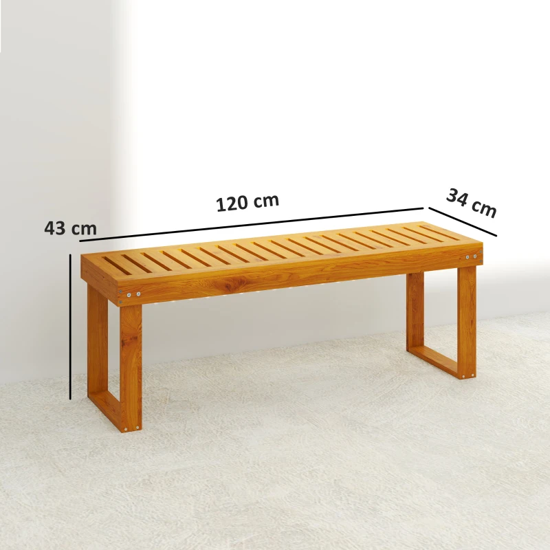 Outsunny Banco de Jardim de 2 Lugares Banco de Madeira com Assento em Ripas Banco para Pátio Exterior Varanda 120x34x43 cm Teca