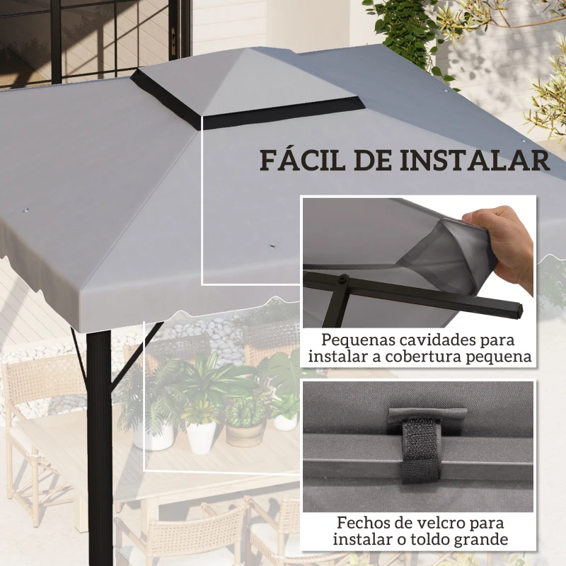 Outsunny Toldo de Substituição para Pérgola 300x300 cm com Duplo Teto e 8 Orifícios de Drenagem Cinza Claro