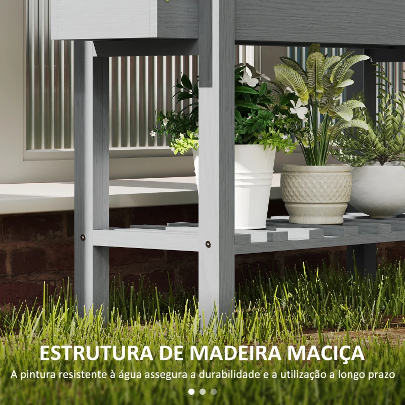 Outsunny Horta Vertical de Madeira Mesa de Cultivo com Prateleira Floreira Elevada para Cultivos de Flores Vegetais 100x30x70,5 cm Cinza