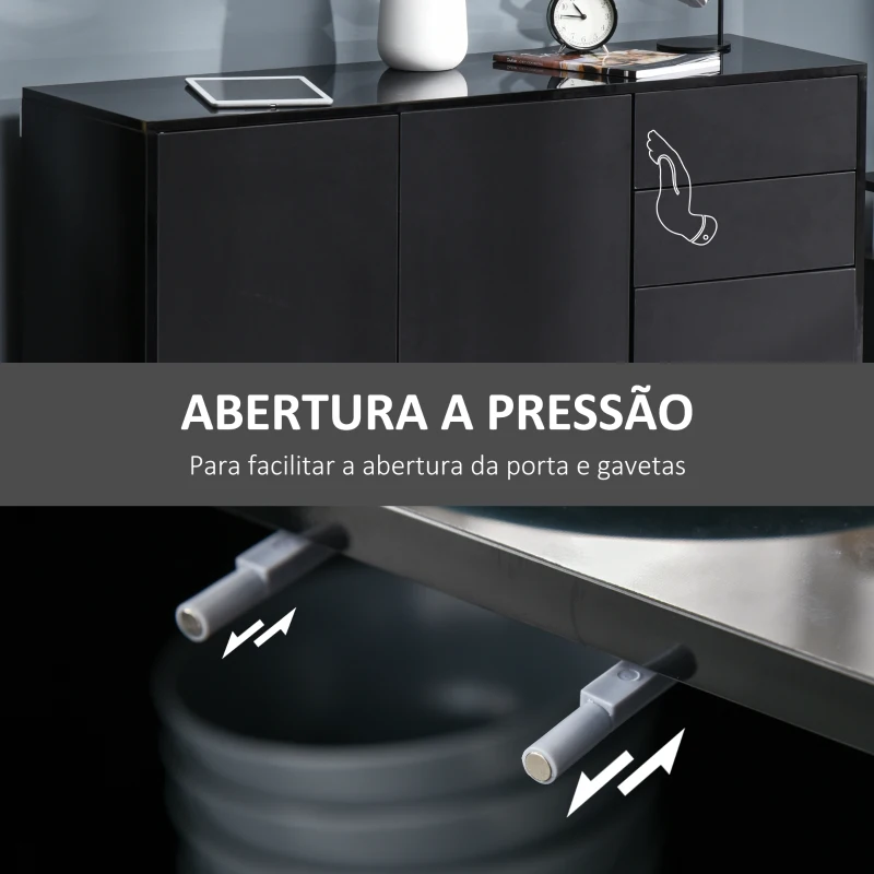 HOMCOM Aparador de Sala de Estar com 3 Portas 2 Gavetas e Prateleira Interior Ajustável Móvel Auxiliar de Armazenamento para Cozinha Dormitório Anti-Rolamento 117x36x74 cm Preto