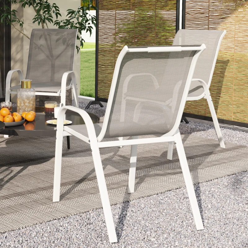 Outsunny Conjunto de 4 Cadeiras de Jardim Empilháveis Cadeiras de Jardim com Tecido Respirável Estrutura de Aço 54x71x93 cm Cinza