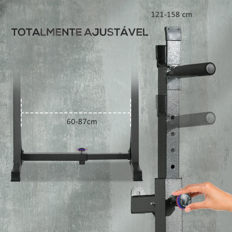 SPORTNOW Suporte para Barras de Pesos com Largura e Altura Ajustáveis Suporte de Musculação com Estrutura de Aço 60-87x65x121-158 cm Preto