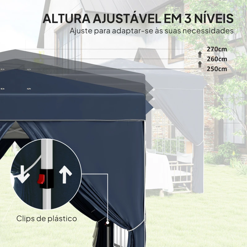 Outsunny Tenda Dobrável Pop-Up 248x248x270 cm com 4 Paredes Laterais Anti-UV Altura Ajustável e Bolsa de Transporte Azul Escuro