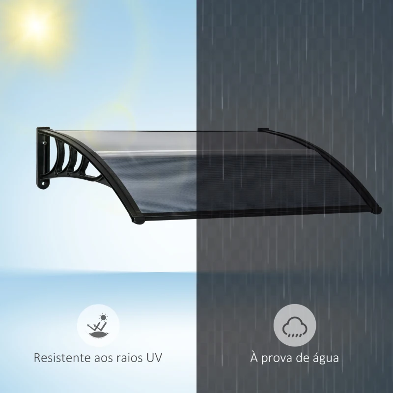 Outsunny Marquise para Portas e Janelas 100x75x23 cm Marquise de Proteção contra Sol e Chuva com Cobertura de Policarbonato Preto