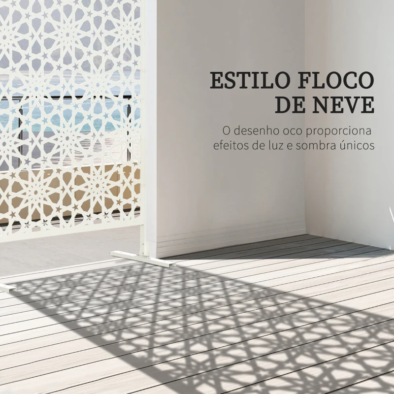 Outsunny Biombo de 3 Peças Separador de Ambiente com Desenho em Flocos de Neve Biombo para Exterior  92x45x198 cm Branco