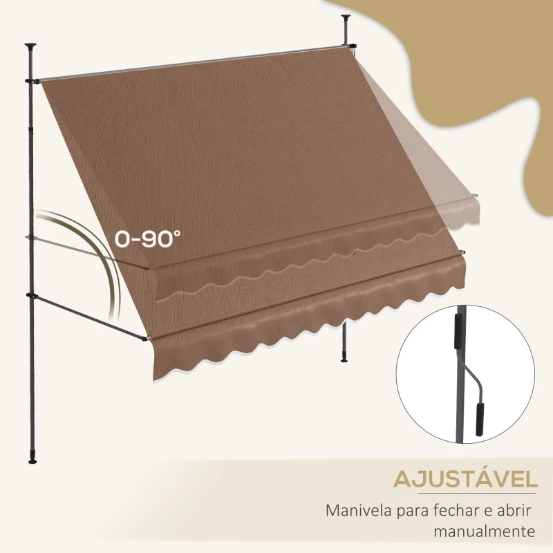 Outsunny Toldo Manual Retrátil com Manivela 300x120x210-300 cm com Altura Ajustável Impermeável para Jardim Varanda Marrom
