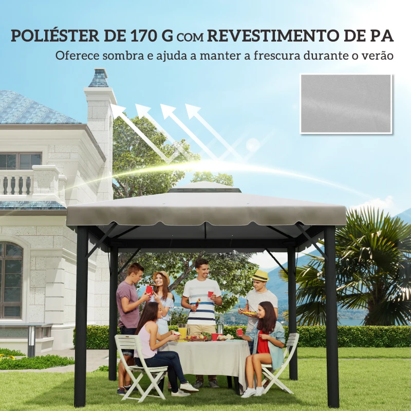 Outsunny Toldo de Substituição para Pérgola 300x300 cm com Duplo Teto e 8 Orifícios de Drenagem Cinza Claro
