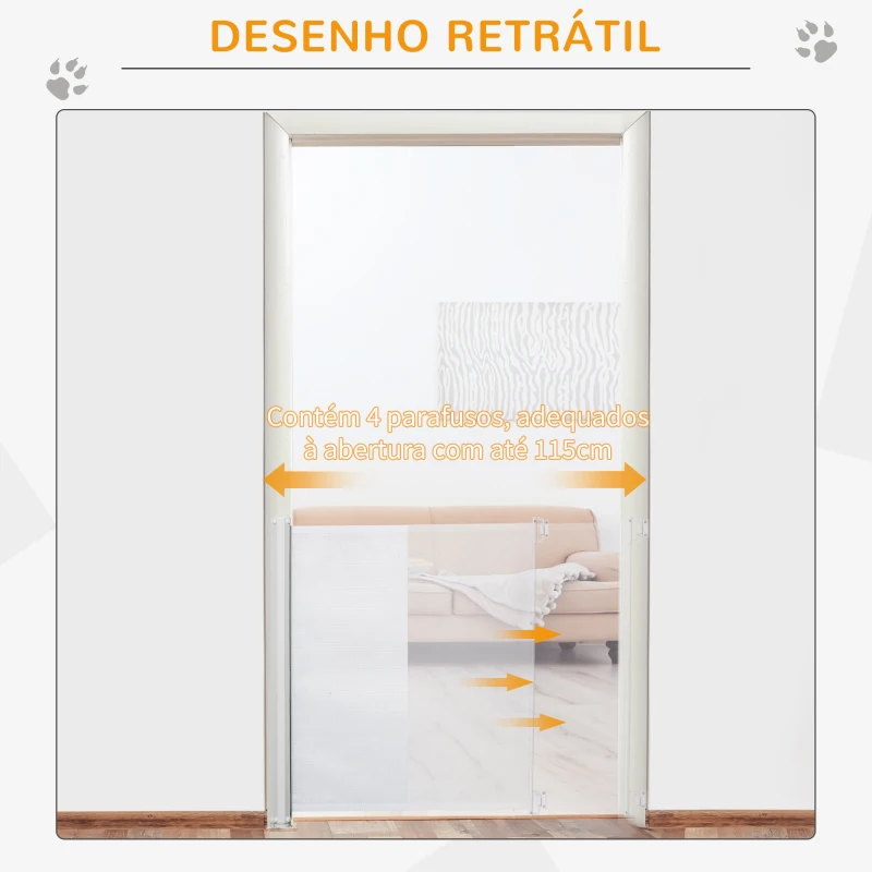 PawHut Barrera para Cães Retrátil Dobrável com Largura Ajustável 5,5-115 cm com Função de Enrolamento Automático Branco