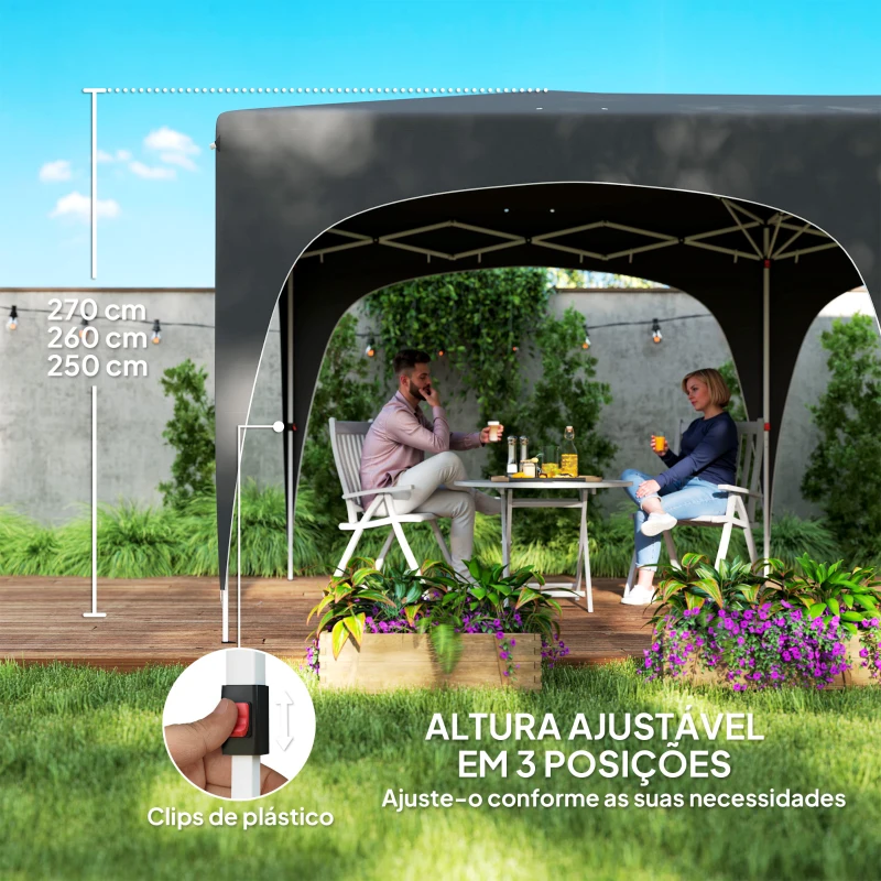 Outsunny Tenda Dobrável 3x6 m com Painéis Laterais UPF50+ Tenda de Jardim com Altura Ajustável e Bolsa de Transporte Cinza Escuro