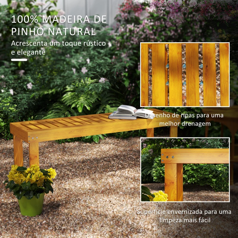 Outsunny Banco de Jardim de 2 Lugares Banco de Madeira com Assento em Ripas Banco para Pátio Exterior Varanda 120x34x43 cm Teca