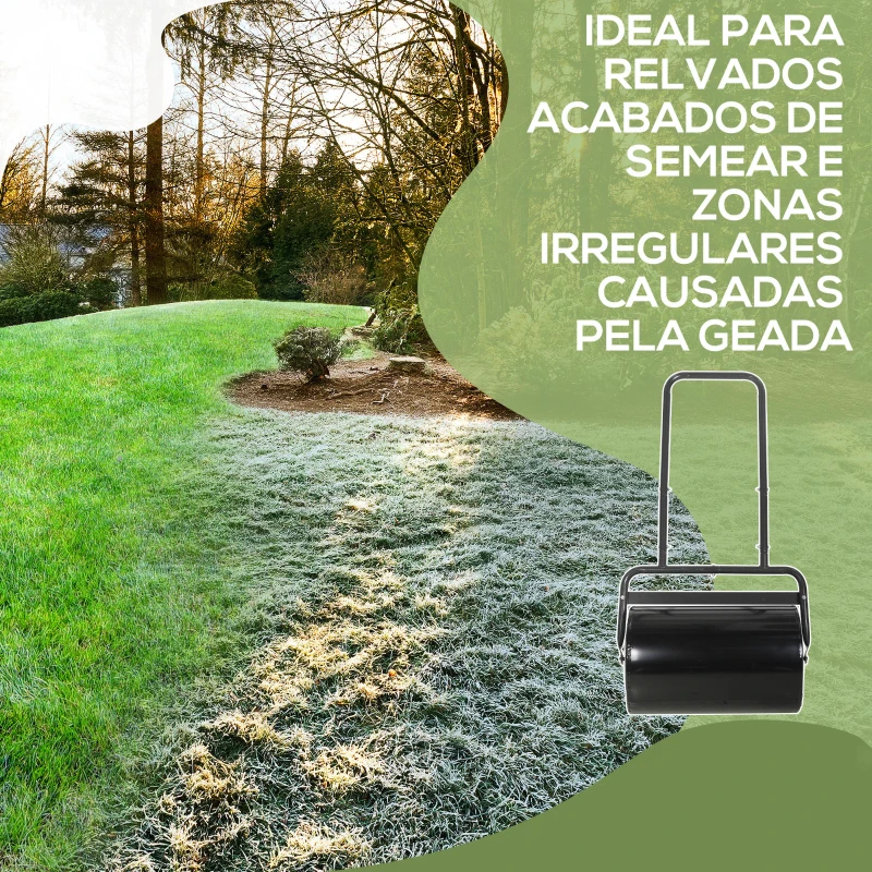 Outsunny Rolo para Relva Largura 58cm Ø32cm Rolo para Relvado 38L Preenchível de Areia ou Água com Guiador em U para Jardim Preto