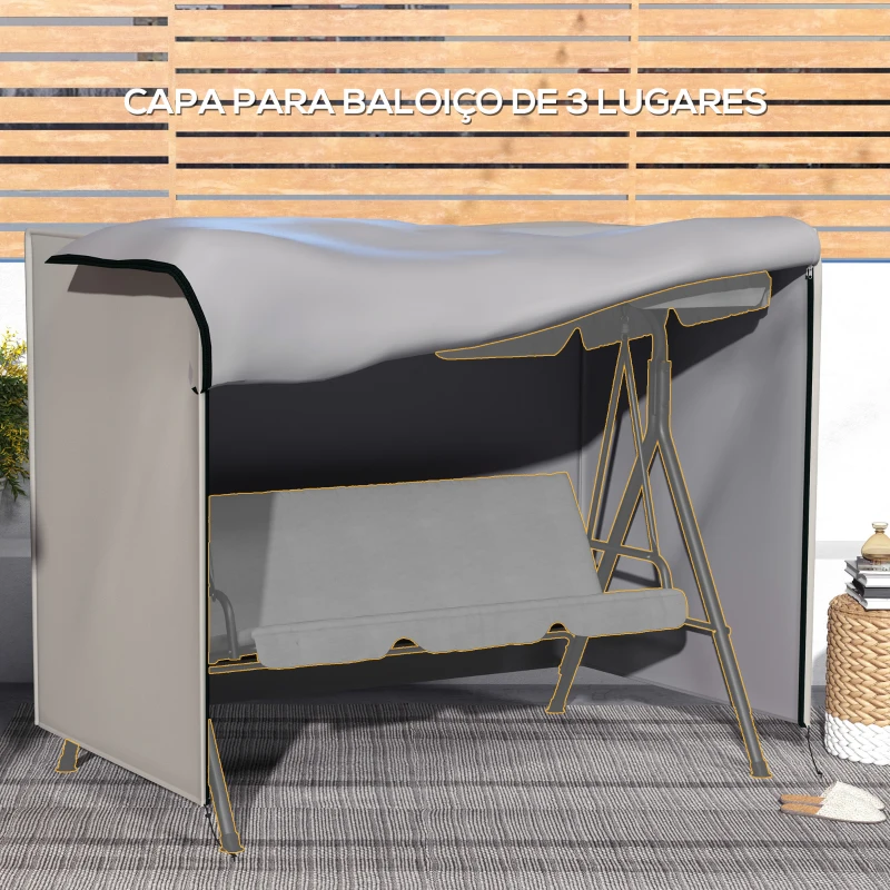 Outsunny Capa para Móveis de Jardim Capa Protetora para Baloiços de Exterior com Fecho de Correr 205x124x164 cm Cinza Claro