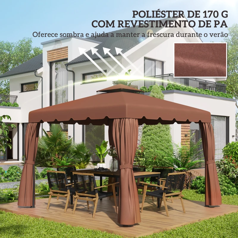 Outsunny Toldo de Substituição para Pérgola 300x300 cm com Duplo Teto e 8 Orifícios de Drenagem Marrom