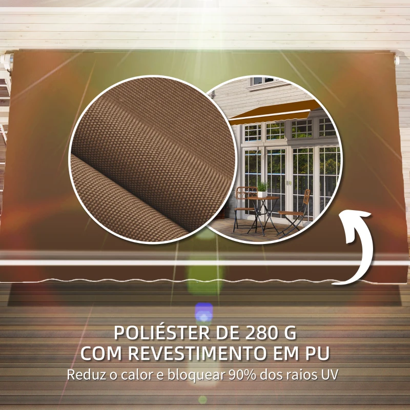 Outsunny Toldo Manual Retrátil com Manivela 295x245cm Toldo Enrolável para Janela Portas Balcão Terraço Exterior Café