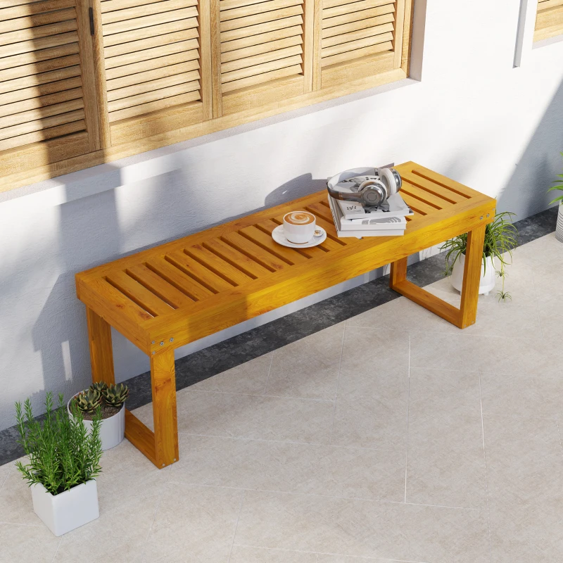 Outsunny Banco de Jardim de 2 Lugares Banco de Madeira com Assento em Ripas Banco para Pátio Exterior Varanda 120x34x43 cm Teca